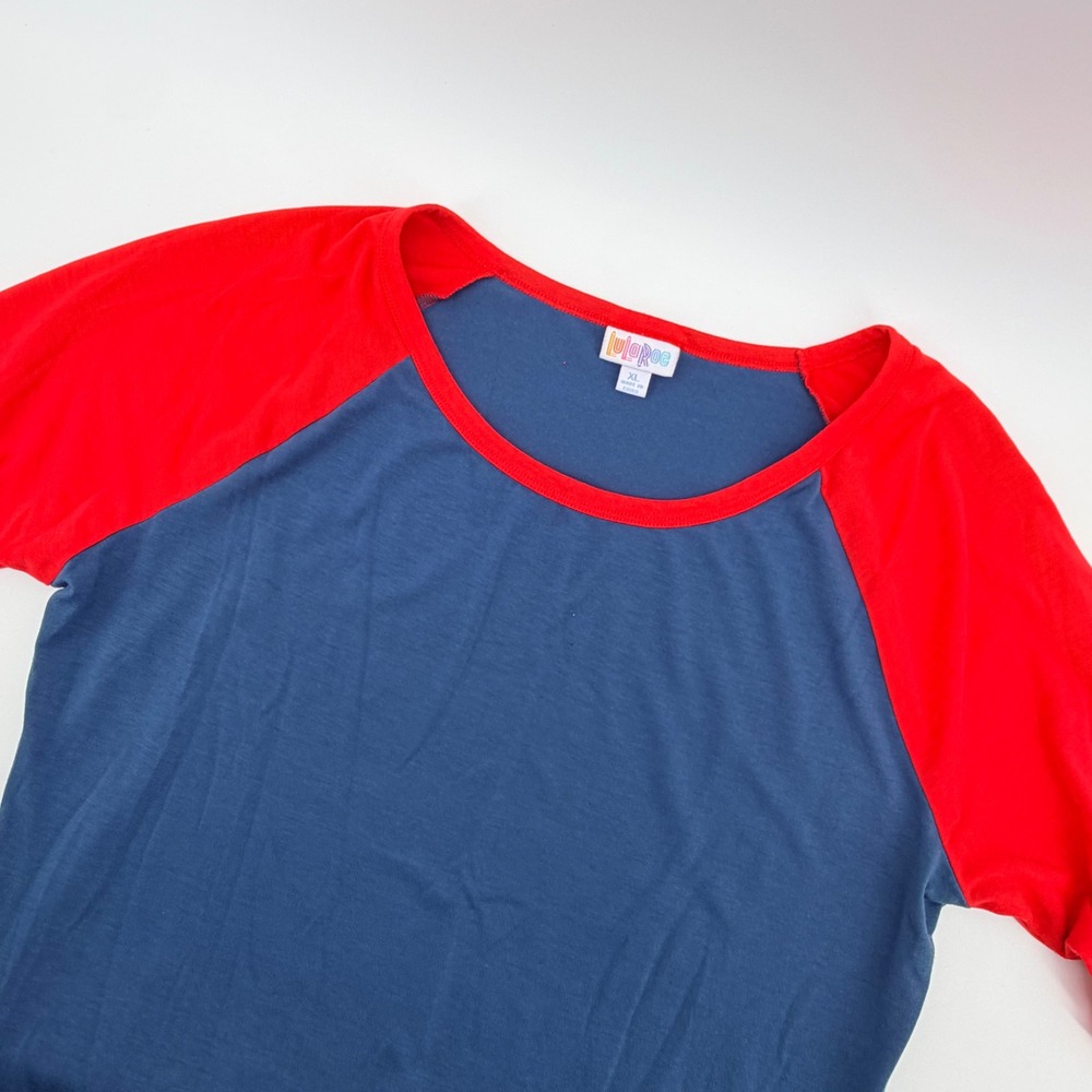 LuLaRoe‎ Julia T-Shirt Dress Womens XL Blue Red Raglan Short Sleeve Colorblock